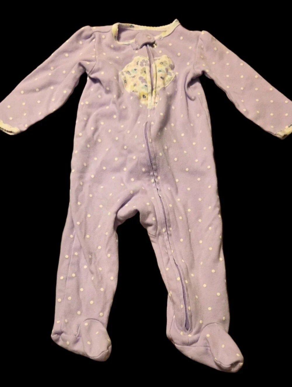 Carter's Lavender Polka Dot One-Piece Pajamas With Heart Detail 9mo